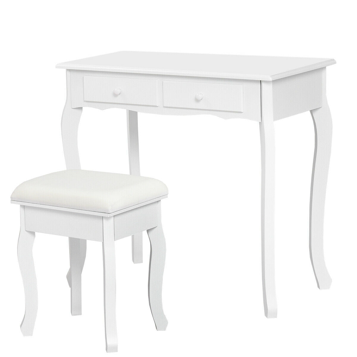 4 Drawers Wood Mirrored Vanity Dressing Table with Stool