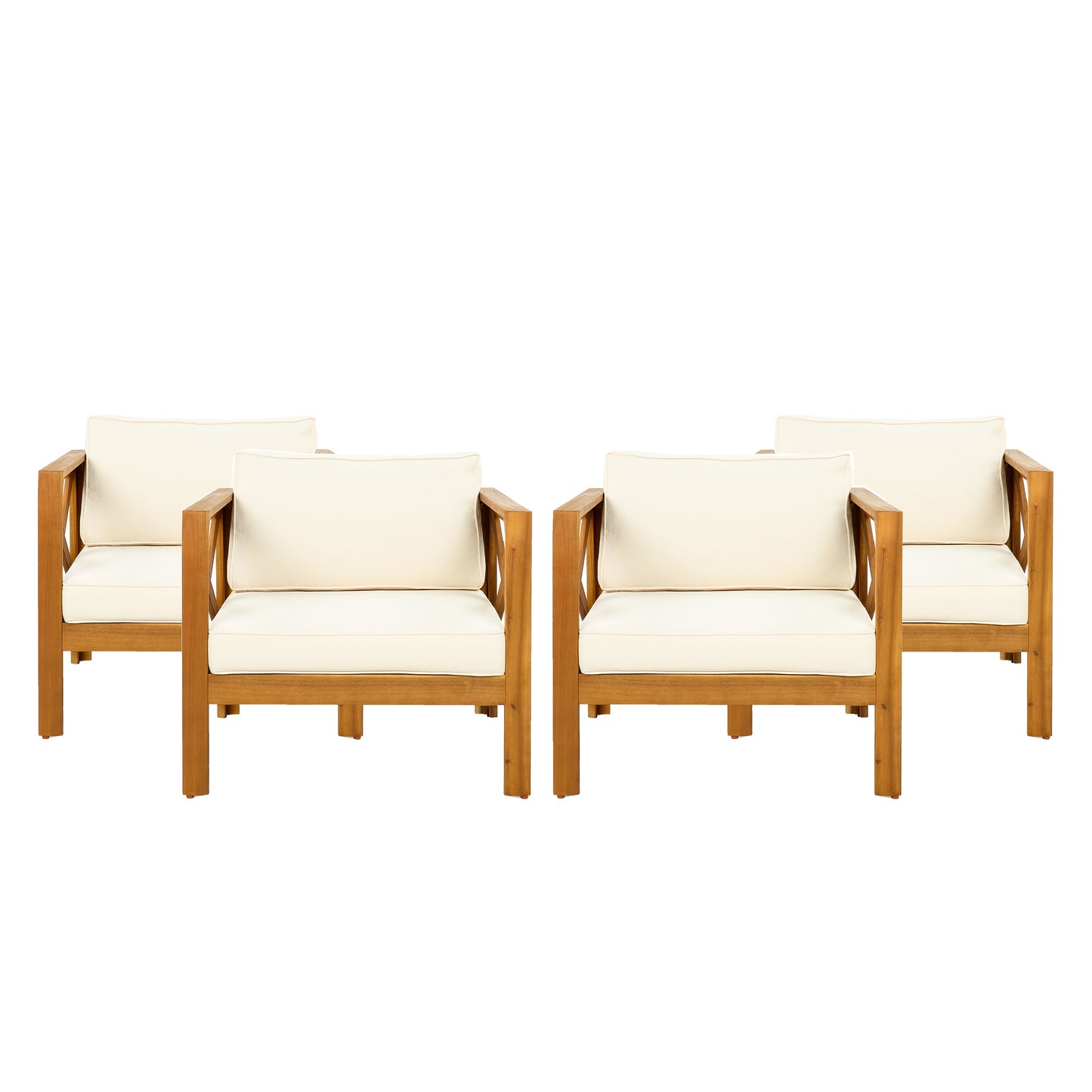 Outdoor Acacia Wood Club Wooden Armchair with Cushions (Set of 2)