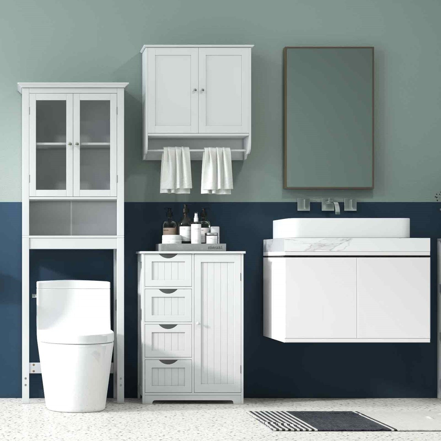 Laundry Room Bundle: Wooden Cabinet Wall-Mounted Bathroom Storage Clothe Dryer Laundry Basket
