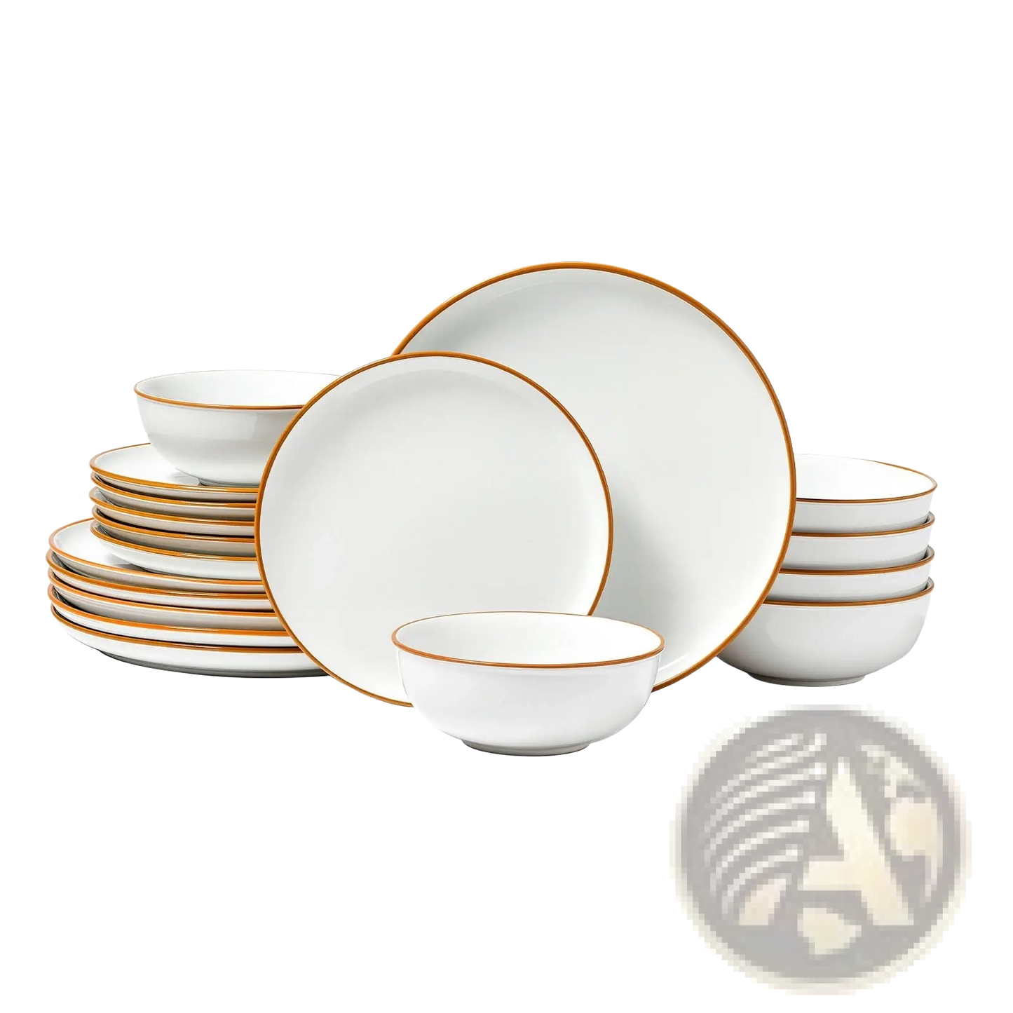 18 Piece White Ceramic Dinnerware Set with Gold Rim