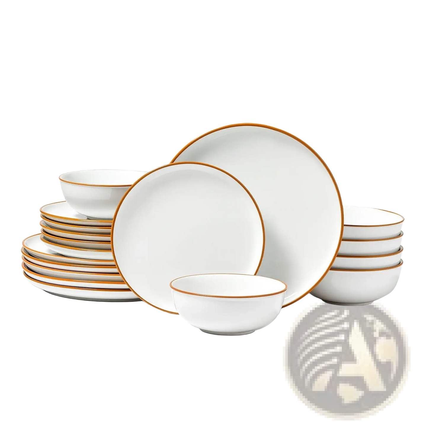 18 Piece White Ceramic Dinnerware Set with Gold Rim