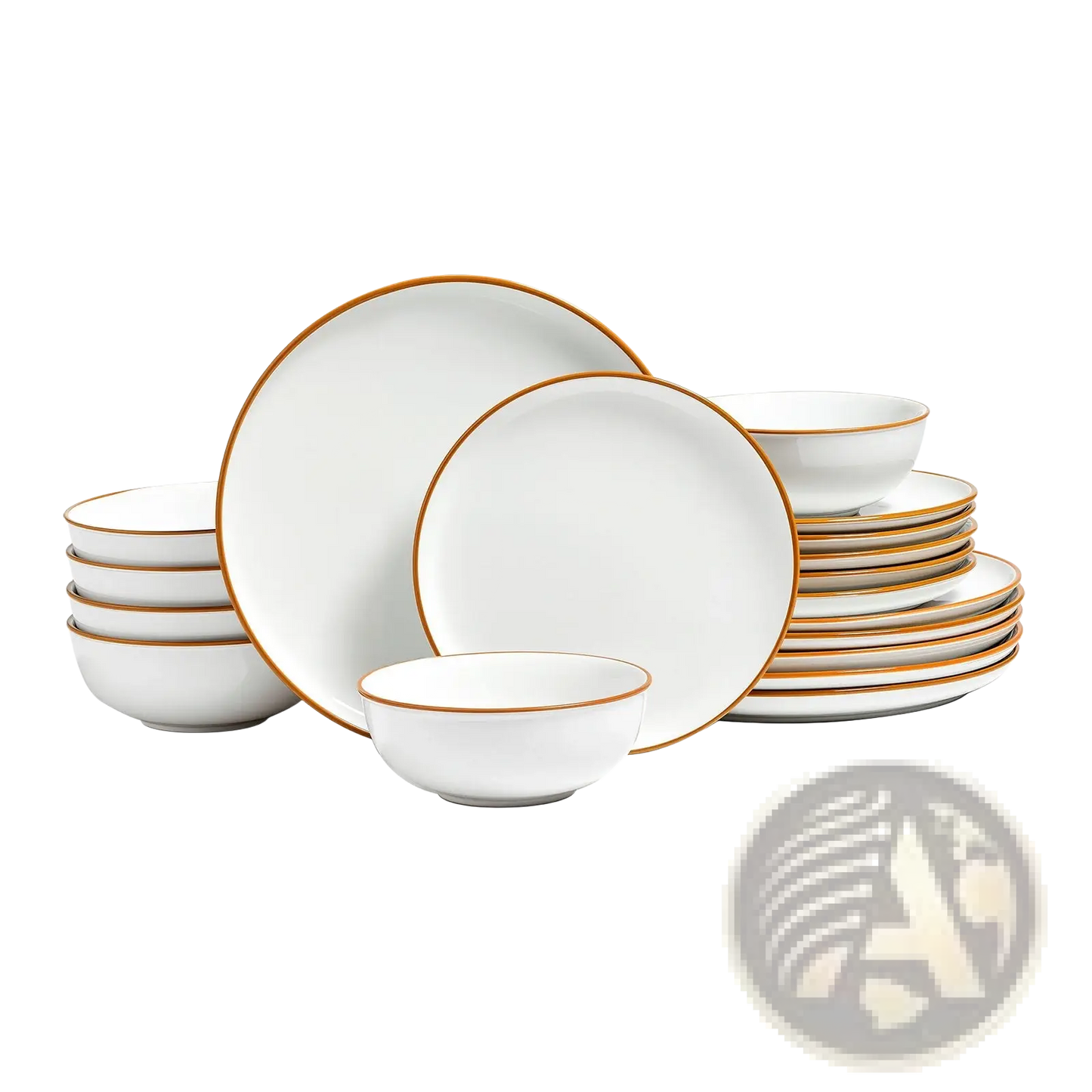 18 Piece White Ceramic Dinnerware Set with Gold Rim