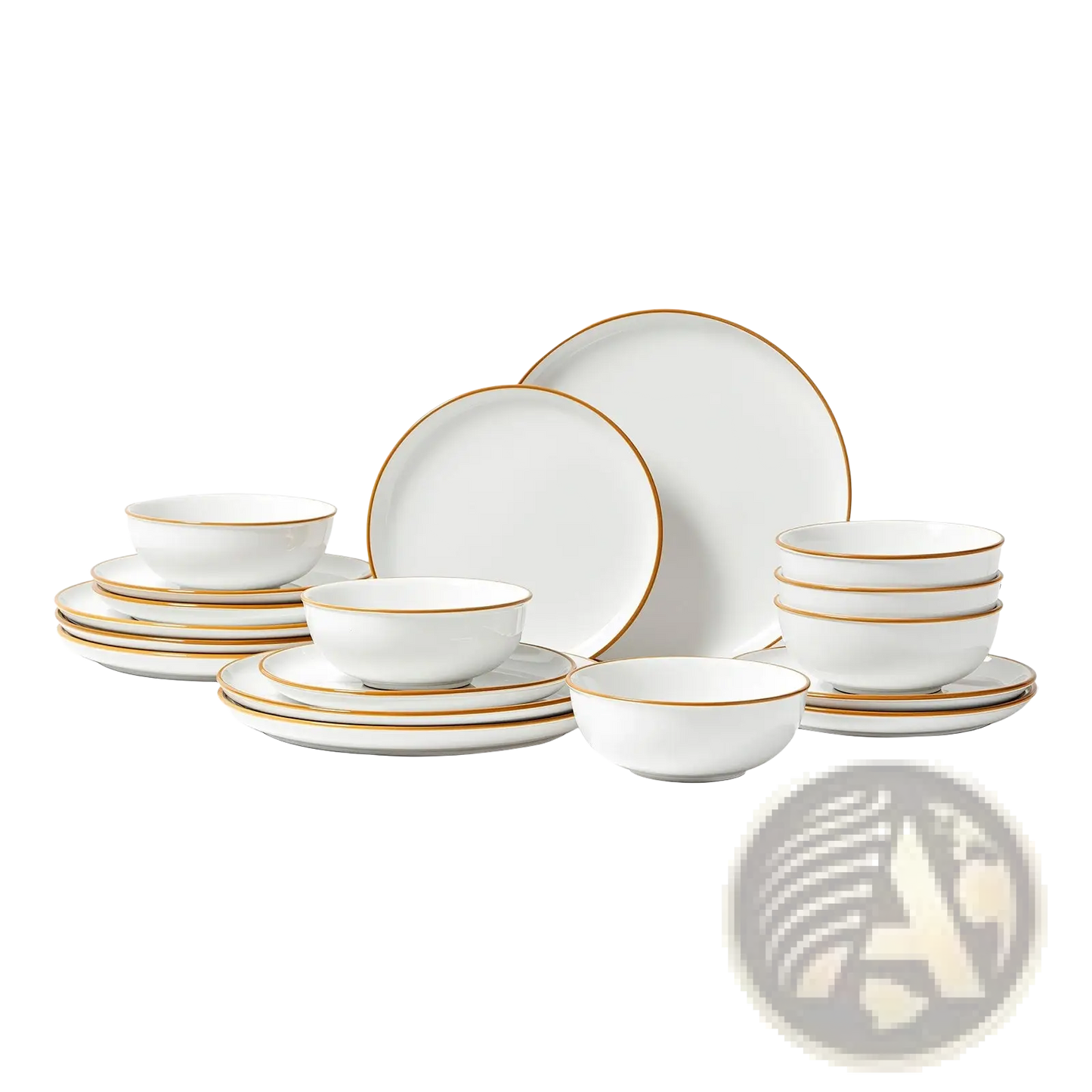 18 Piece White Ceramic Dinnerware Set with Gold Rim