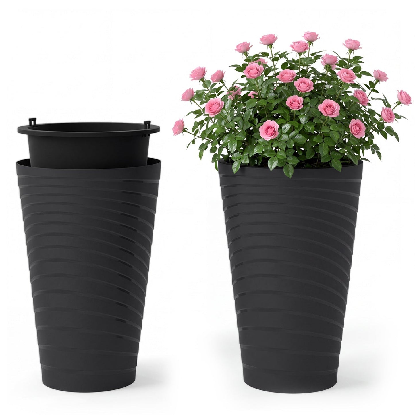 18-Inch Tall Planter Pot Set of 2 with Drainage and Handles