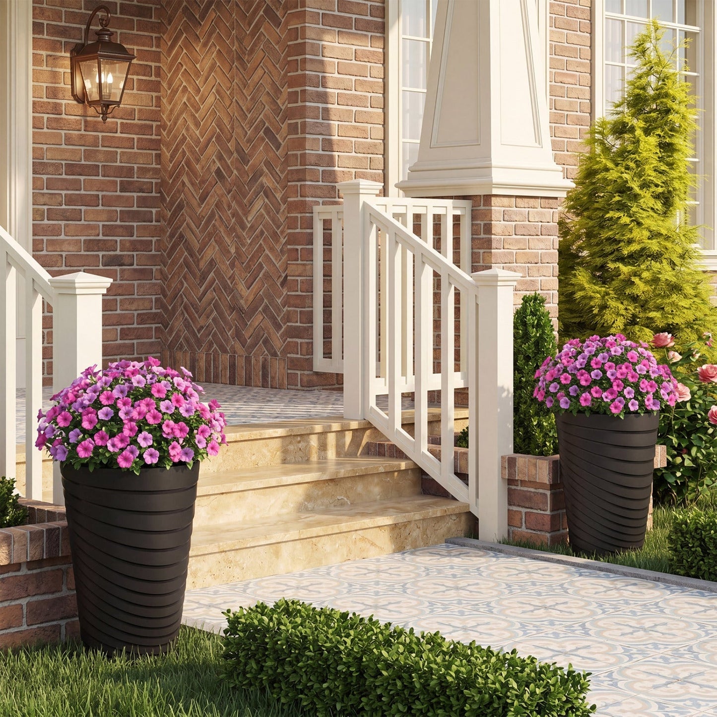 18-Inch Tall Planter Pot Set of 2 with Drainage and Handles