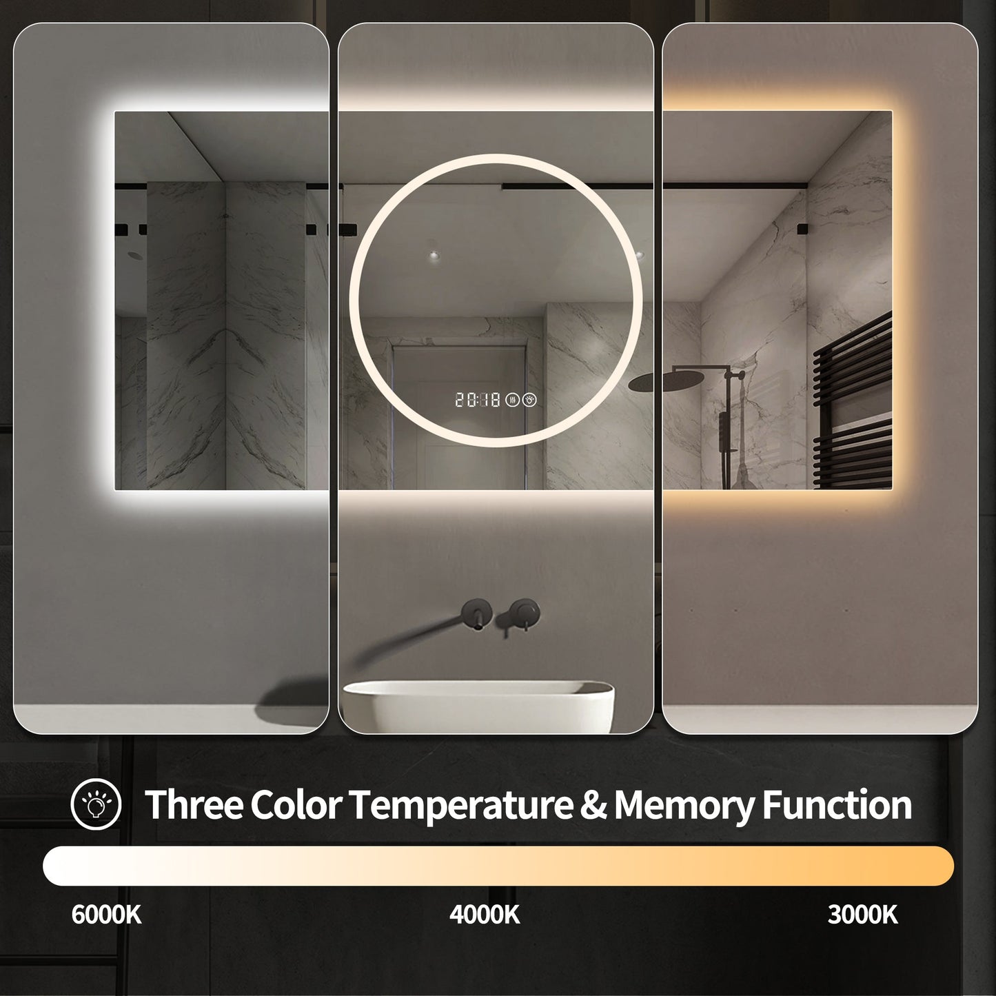 48x24 Inch Bathroom Mirror with LED Lights