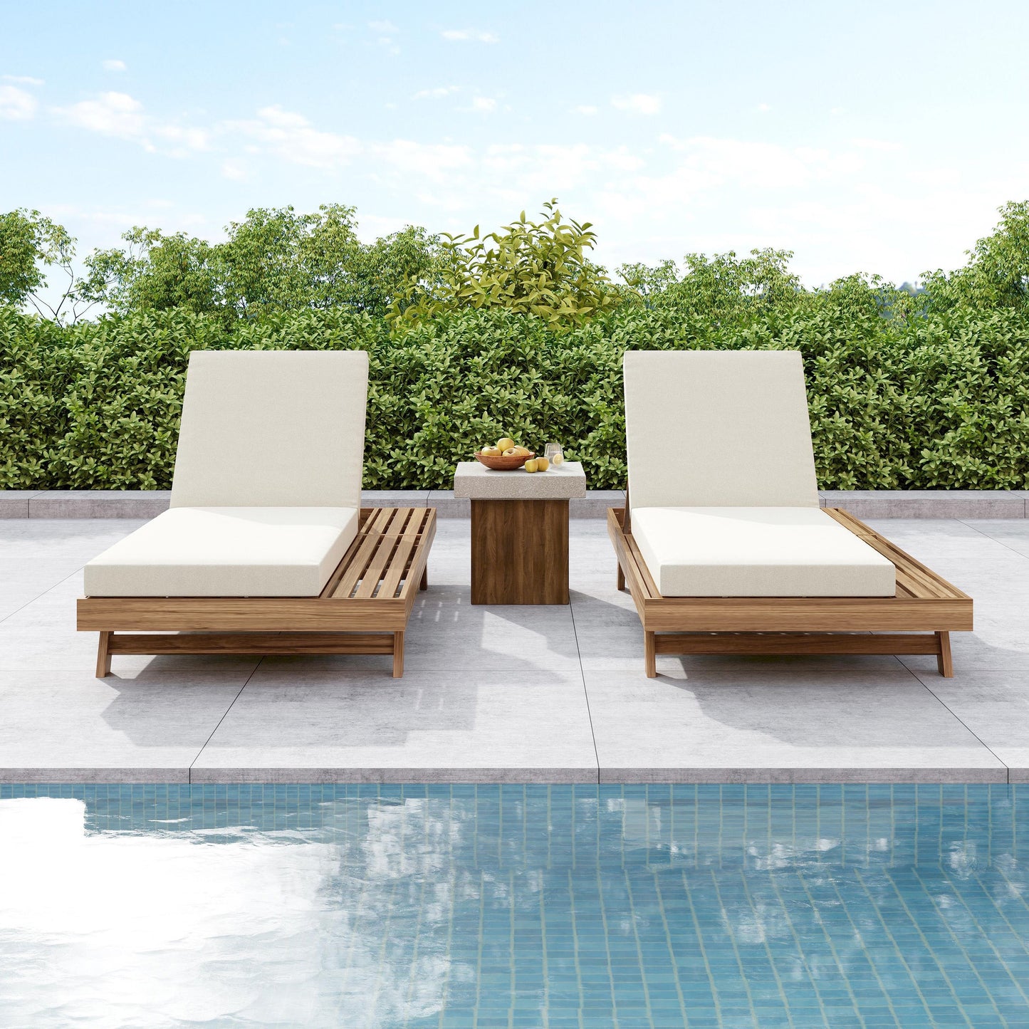 Lounge Chaise Set, Acacia Wood - Outdoor Seating