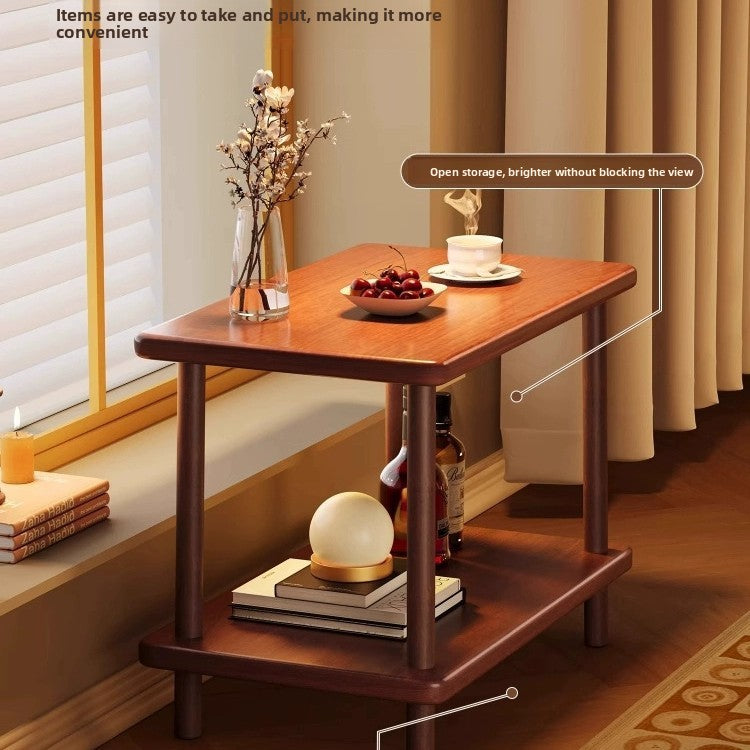 Rectangular Solid Wood Side Table with Storage
