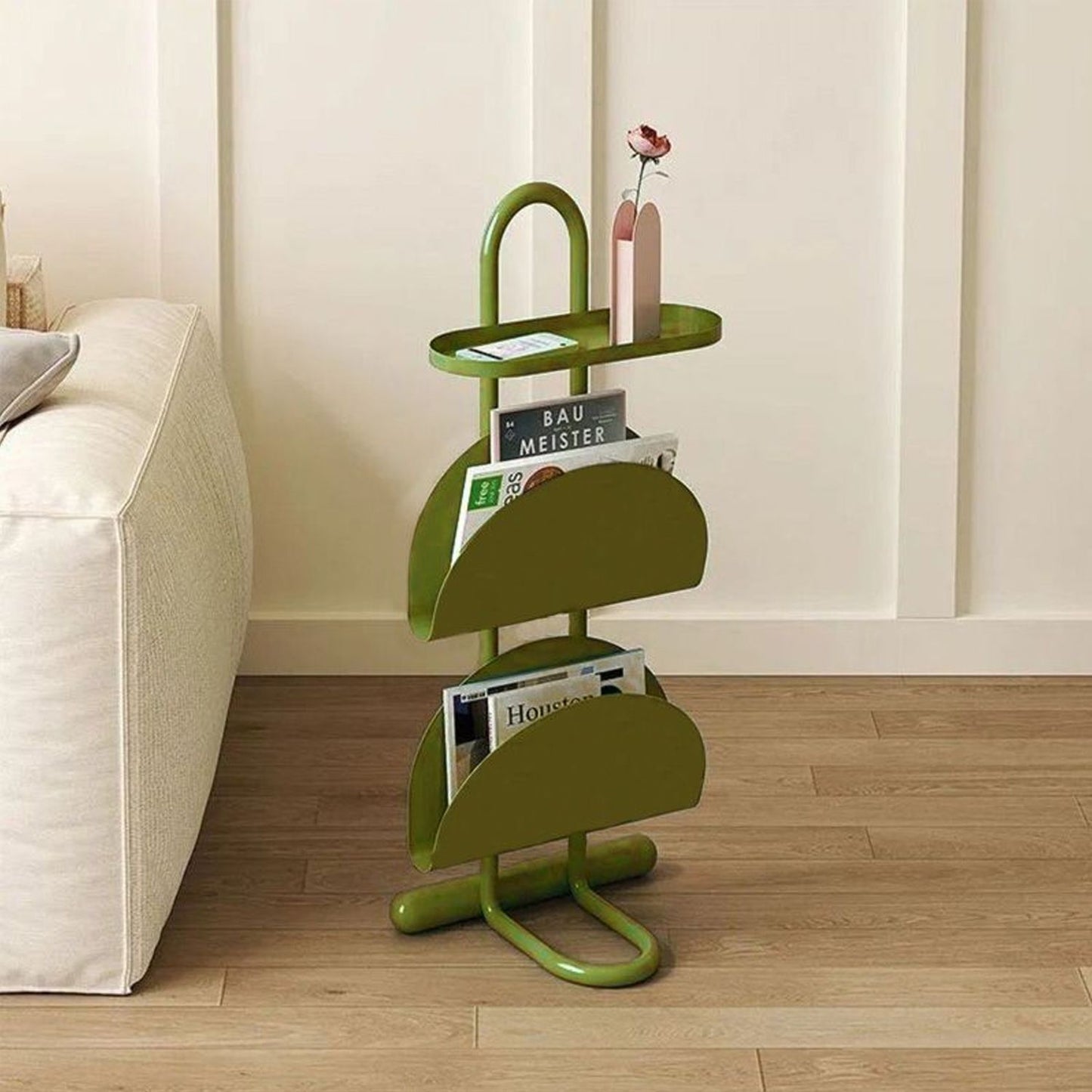 Minimalist 3-Tier Iron Magazine Rack Mobile Side Table