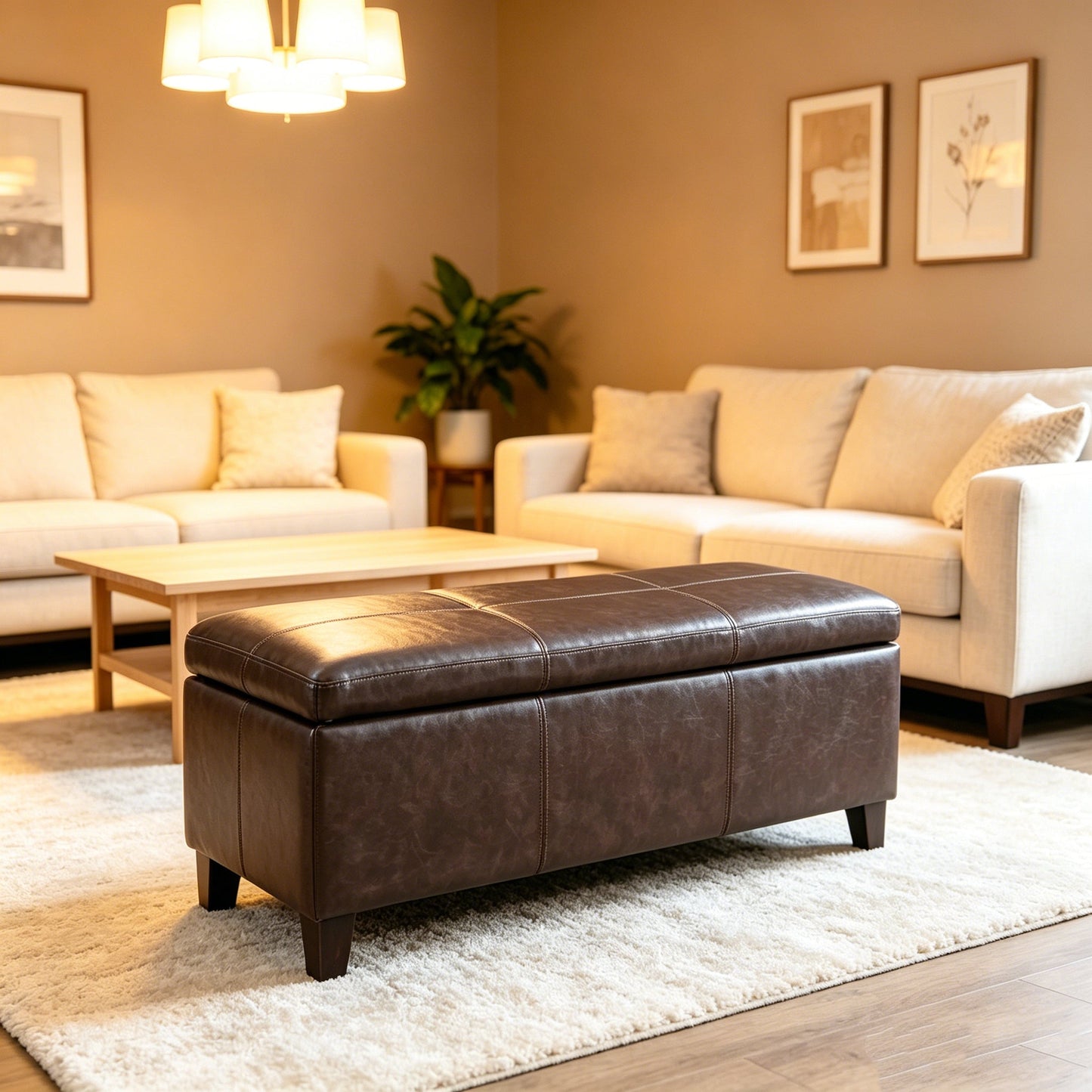 50.25 Inch Wide Contemporary Rectangle Storage Ottoman Bench