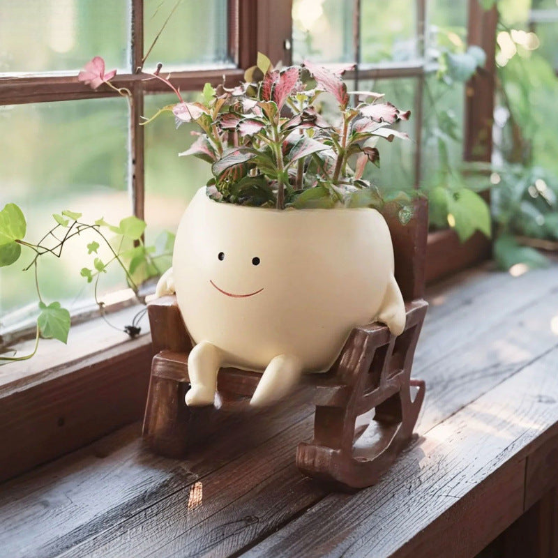 Smiley Face Rocking Chair Resin Flower Pot Ornament