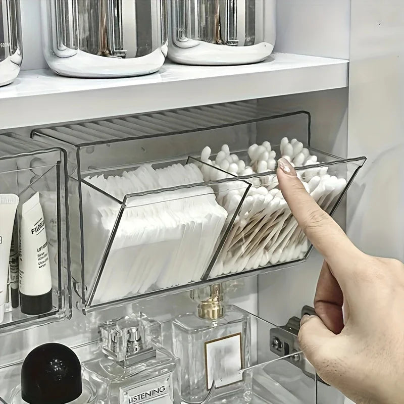 1pc cosmetic storage box, bathroom wall cosmetic storage box, wall-mounted storage box, acrylic swab box, bathroom hairpin rack, cosmetic storage box.