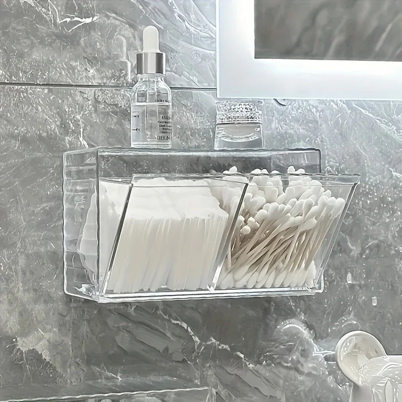1pc cosmetic storage box, bathroom wall cosmetic storage box, wall-mounted storage box, acrylic swab box, bathroom hairpin rack, cosmetic storage box.
