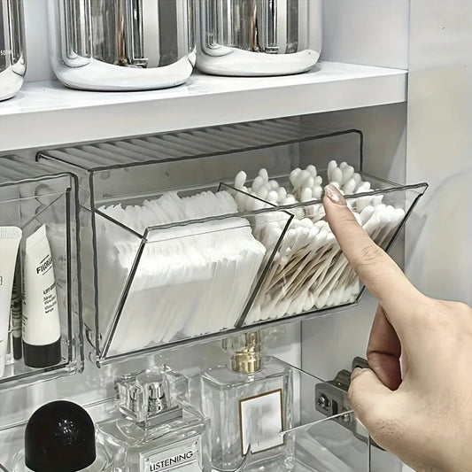 1pc cosmetic storage box, bathroom wall cosmetic storage box, wall-mounted storage box, acrylic swab box, bathroom hairpin rack, cosmetic storage box.