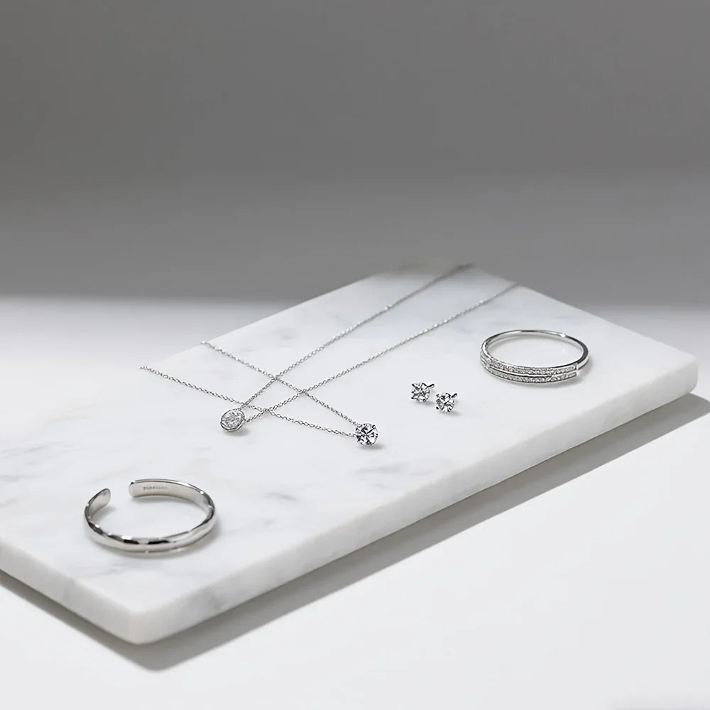1pc Elegant White Marble Rectangular Tray - Modern Polished Stone Decorative Tray for Vanity, Bathroom, Kitchen | Versatile Home Accessory for Cosmetics, Jewelry, Floral Arrangements | No Batteries Needed, Bathroom Decor, Bes