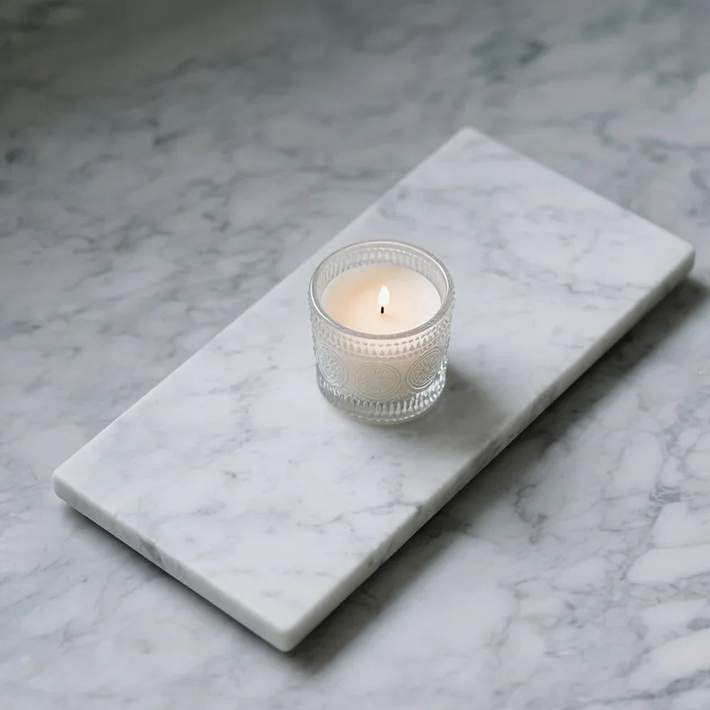 1pc Elegant White Marble Rectangular Tray - Modern Polished Stone Decorative Tray for Vanity, Bathroom, Kitchen | Versatile Home Accessory for Cosmetics, Jewelry, Floral Arrangements | No Batteries Needed, Bathroom Decor, Bes