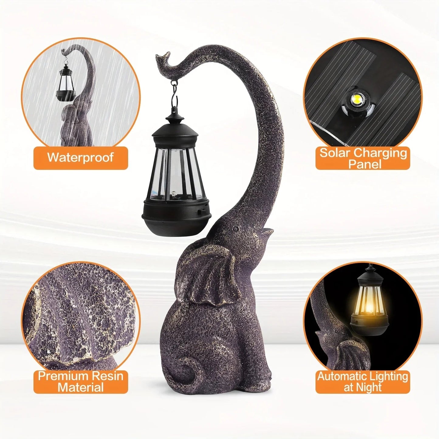 1pc Solar Elephant Statue, Outdoor Garden Resin Crafts For Elephant Statues, Art Decorations With Solar LED Lights, Garden Greening Garden Sculptures, Used For Courtyard Lawn Home Decoration