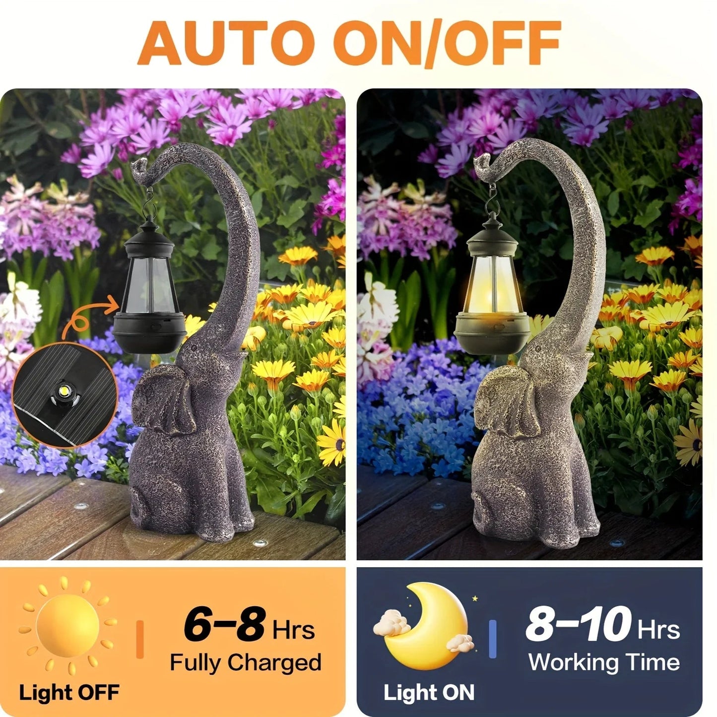1pc Solar Elephant Statue, Outdoor Garden Resin Crafts For Elephant Statues, Art Decorations With Solar LED Lights, Garden Greening Garden Sculptures, Used For Courtyard Lawn Home Decoration