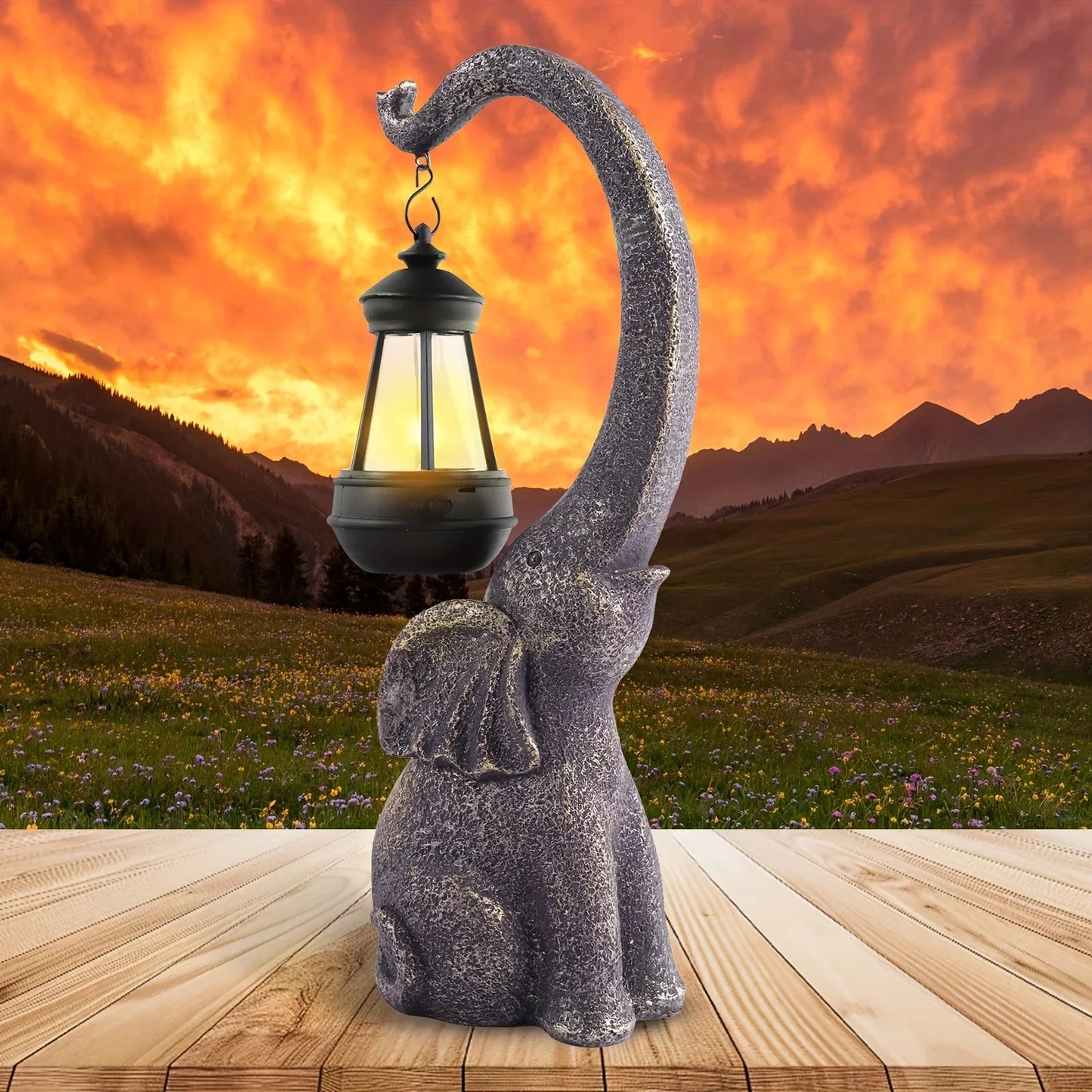 1pc Solar Elephant Statue, Outdoor Garden Resin Crafts For Elephant Statues, Art Decorations With Solar LED Lights, Garden Greening Garden Sculptures, Used For Courtyard Lawn Home Decoration