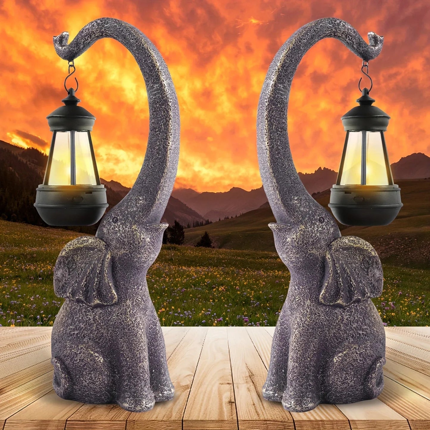 1pc Solar Elephant Statue, Outdoor Garden Resin Crafts For Elephant Statues, Art Decorations With Solar LED Lights, Garden Greening Garden Sculptures, Used For Courtyard Lawn Home Decoration