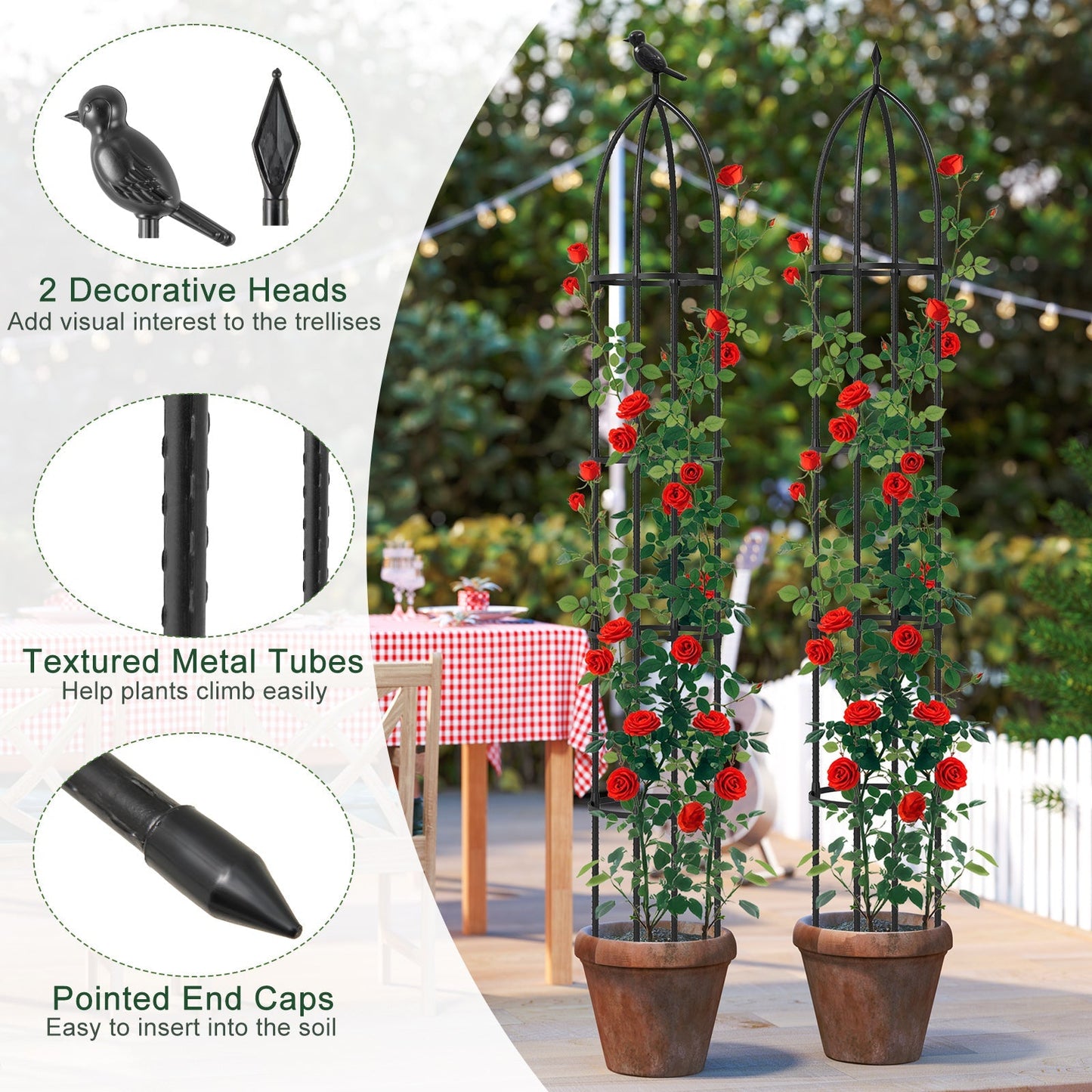2-Pack Garden Obelisk Trellis for Climbing Plants-Black