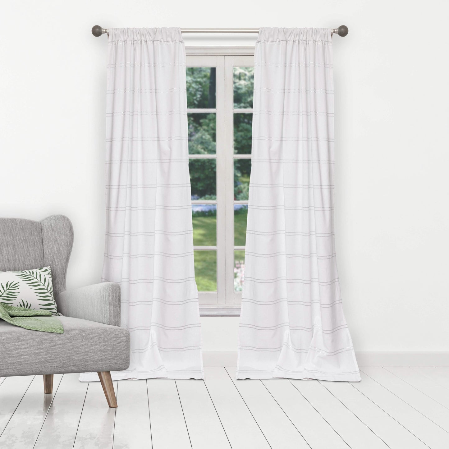 2-Piece Set: 100% Cotton Striped Pole Top Window Curtain Panel Pair
