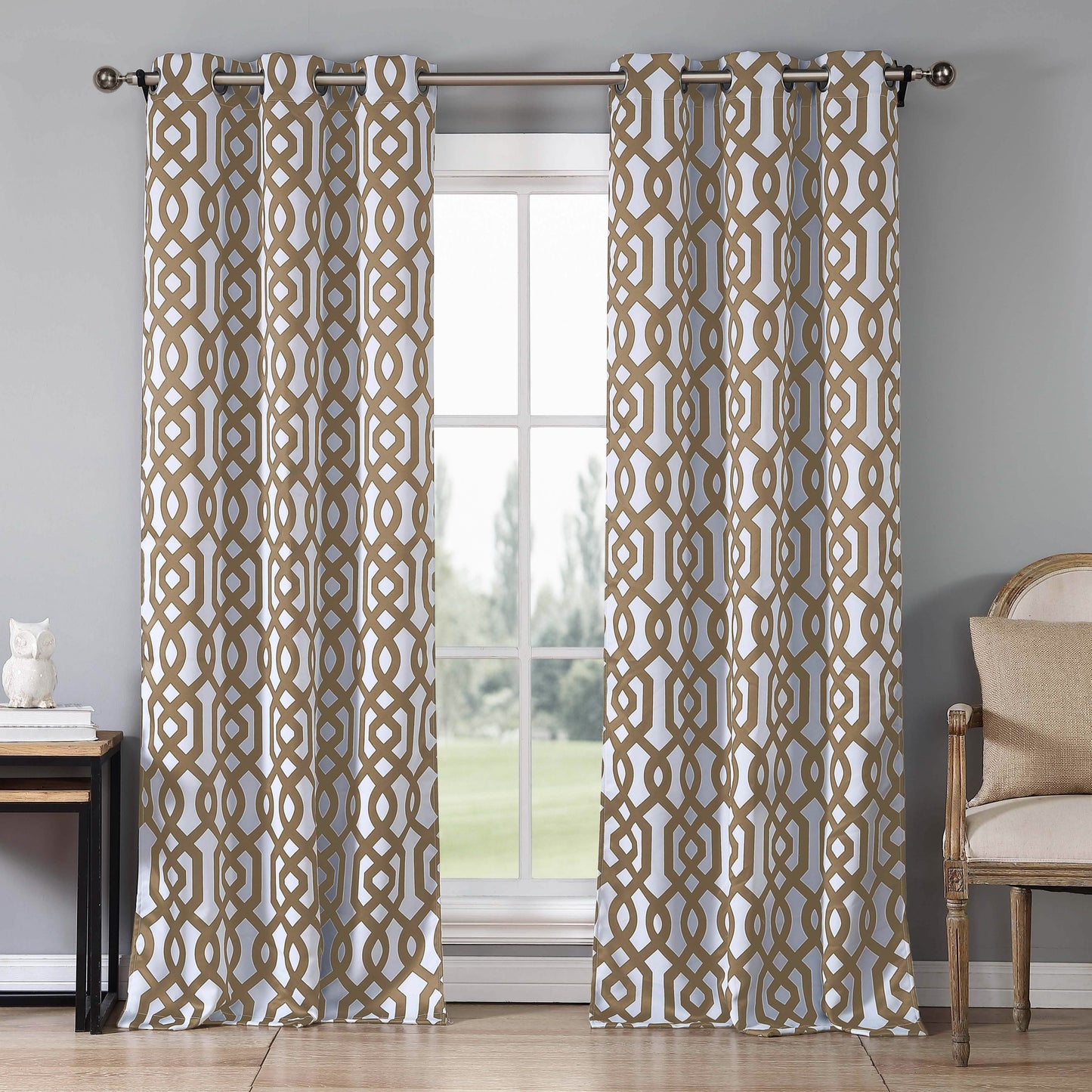 2-Piece Set: Geometric Gate Pattern Blackout Grommet Window Curtain Pair Panel