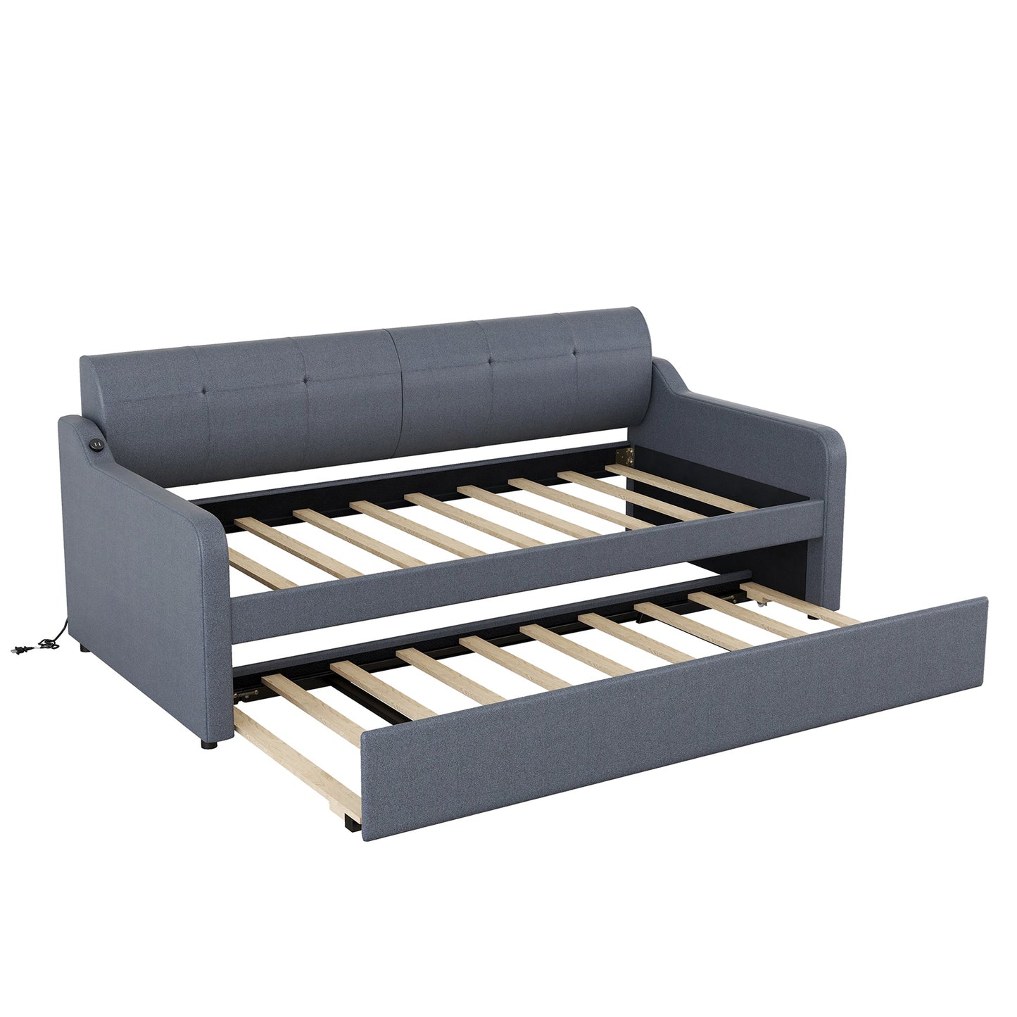 Twin Size Upholstery Daybed with Trundle and USB Charging Design