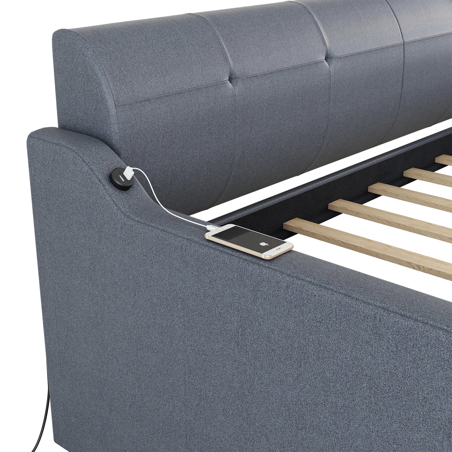 Twin Size Upholstery Daybed with Trundle and USB Charging Design