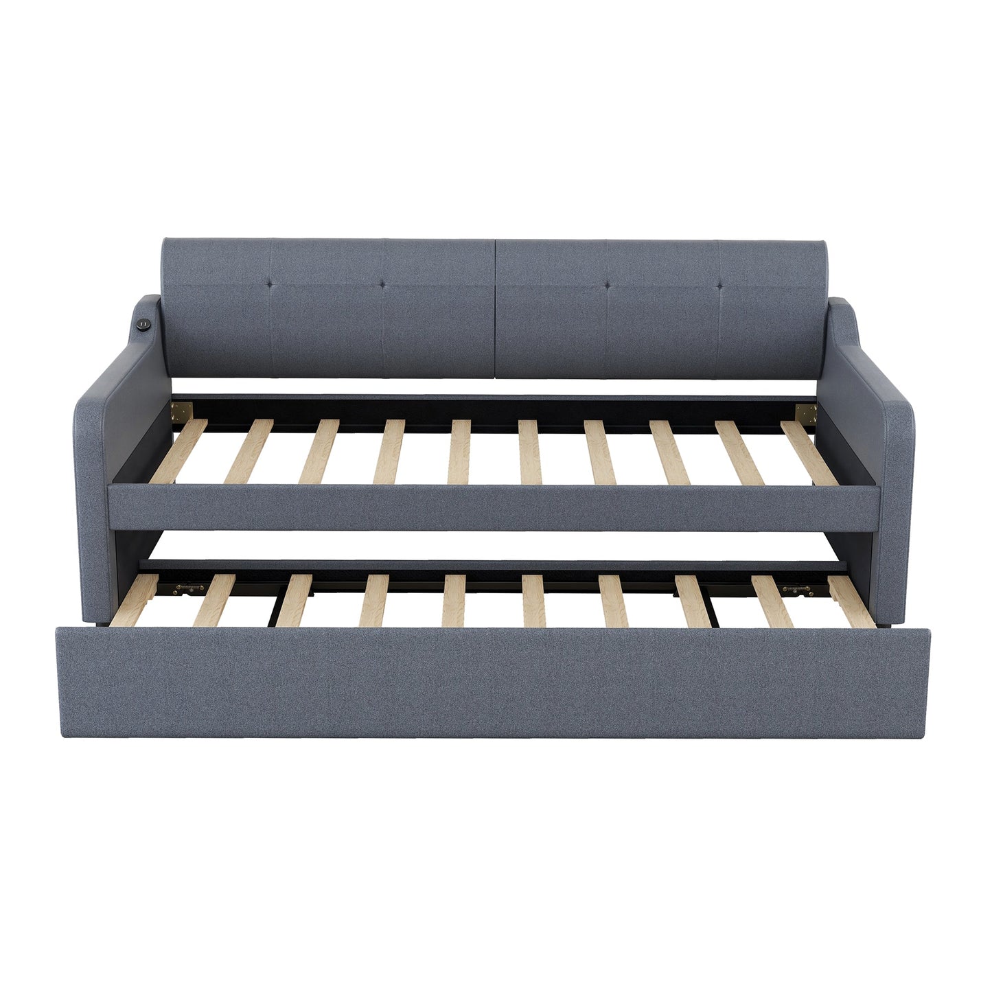 Twin Size Upholstery Daybed with Trundle and USB Charging Design