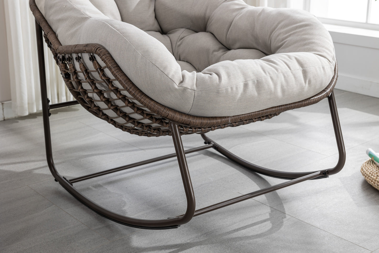 Outdoor Rattan Rocking Chair With Padded Cushion