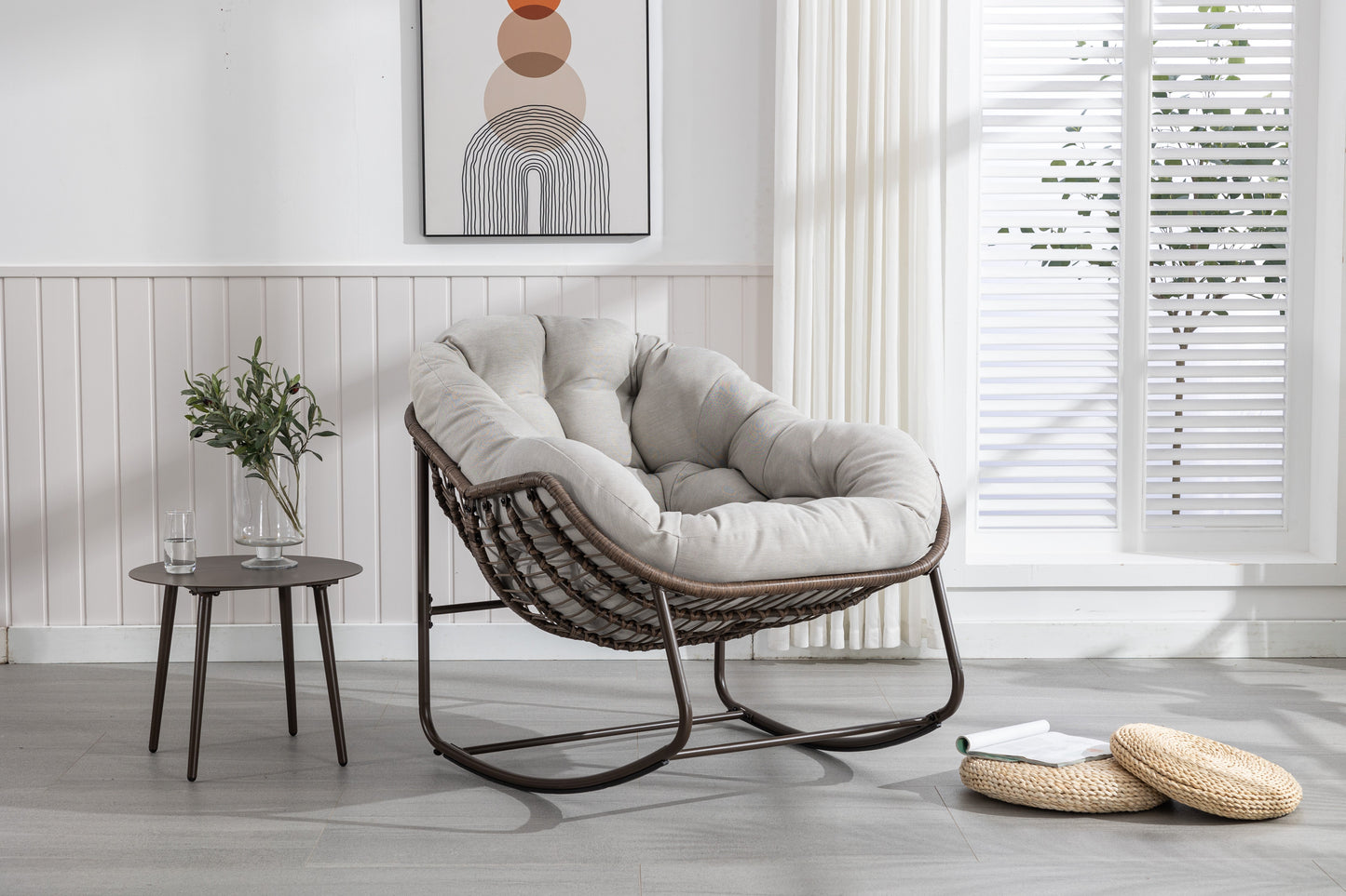 Outdoor Rattan Rocking Chair With Padded Cushion