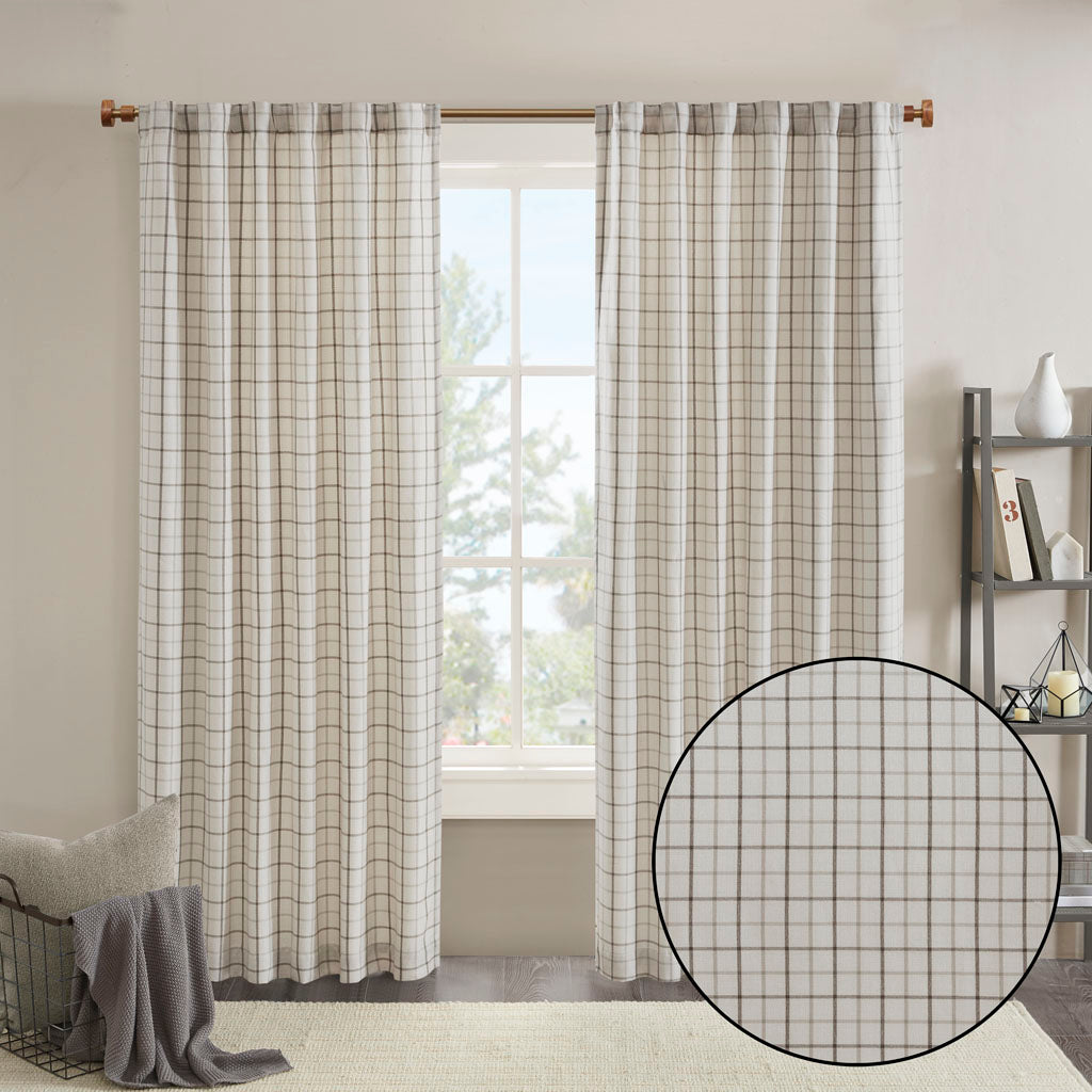 Plaid Rod Pocket and Back Tab Curtain Panel with Fleece Lining