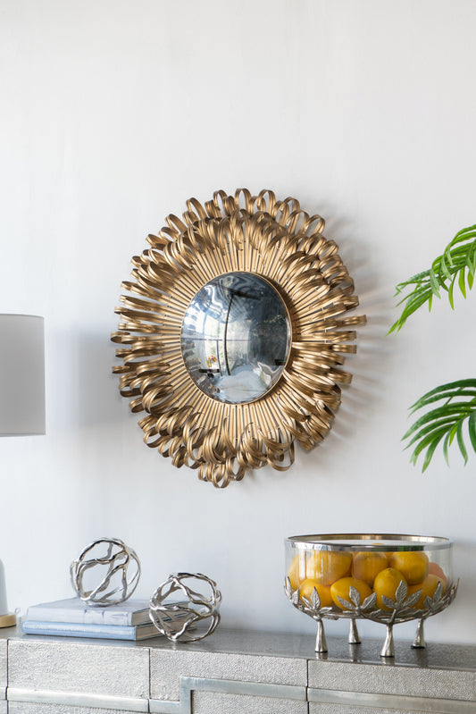 27" Sunburst Design Wall Mirror Decorative Golden Finish