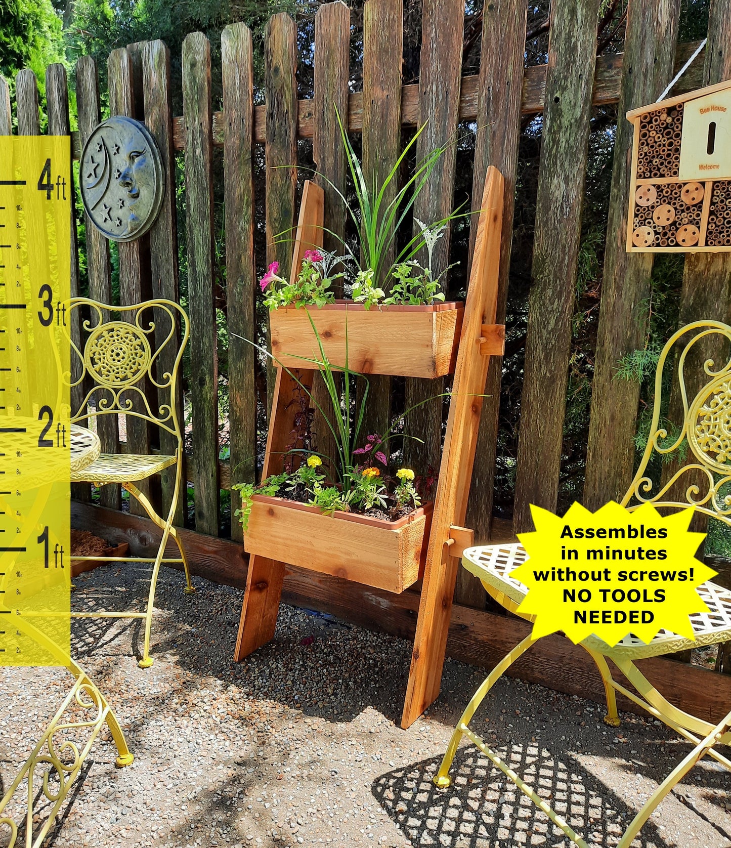 2-Tier Vertical Cedar Ladder Planter Box for Small Spaces