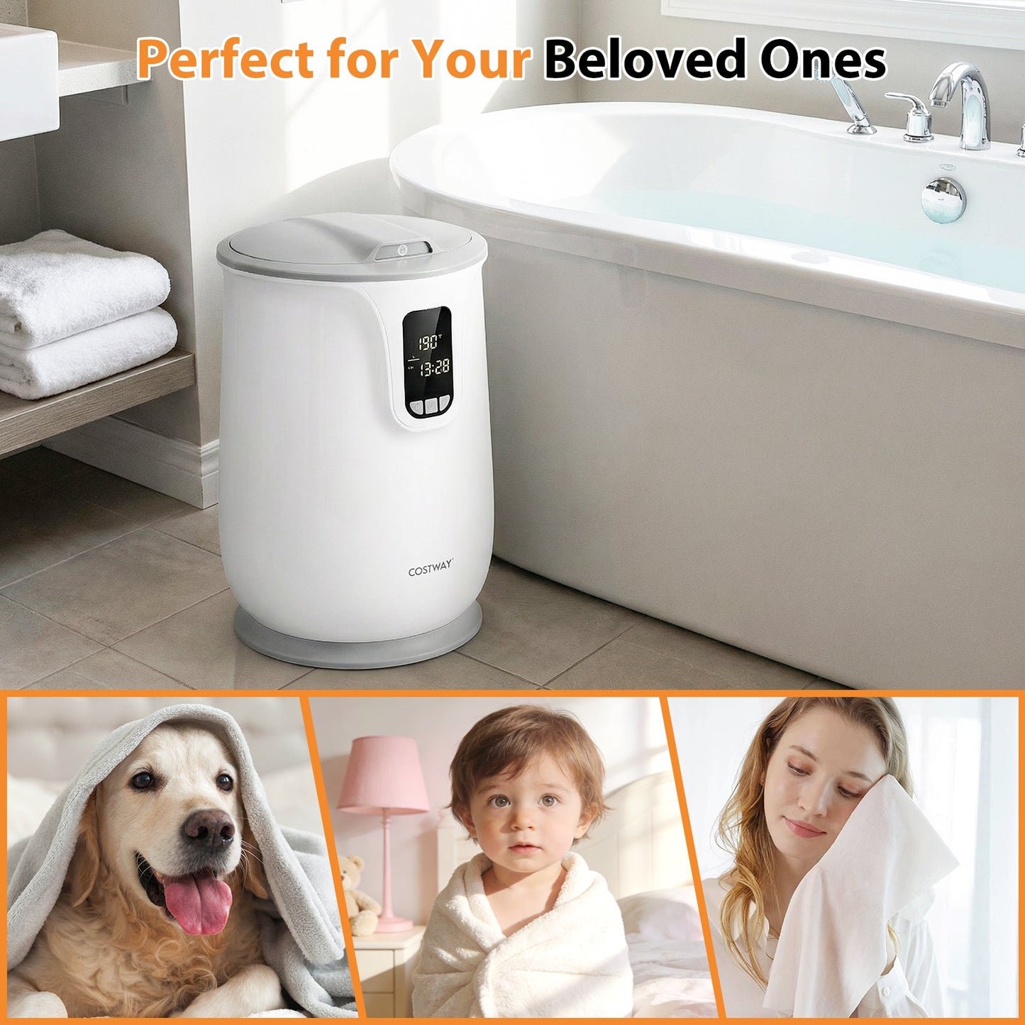 20 L Large Blanket Towel Warmer for Bathroom with 3 Heat Levels-White
