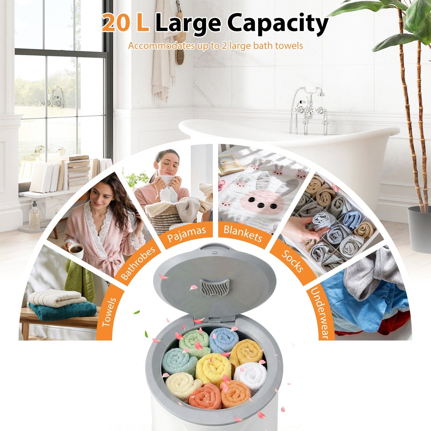 20 L Large Blanket Towel Warmer for Bathroom with 3 Heat Levels-White