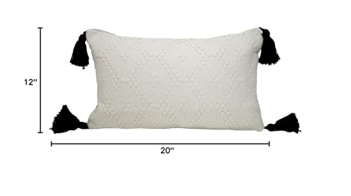 Fennco Styles Ivory Boho Tribal Textured Tassels Throw Pillow Cover 12" W X 20" L - Woven Diamond Accent Pillow Case for Home, Couch, Bedroom, and Office Decor