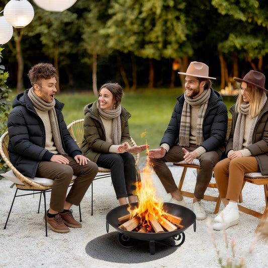 24 Inch Heavy-Duty Metal Fire Pit Bowl Outdoor Wood-Burning Firepit with Handles