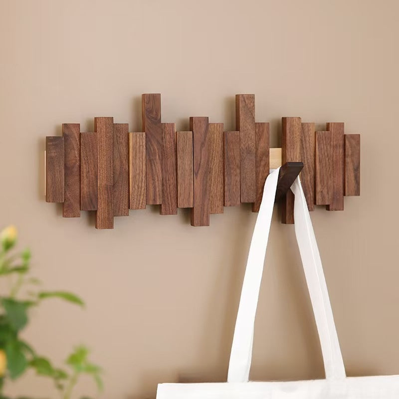 Solid Wood Adhesive Door Hook Rack for Hats and Coats