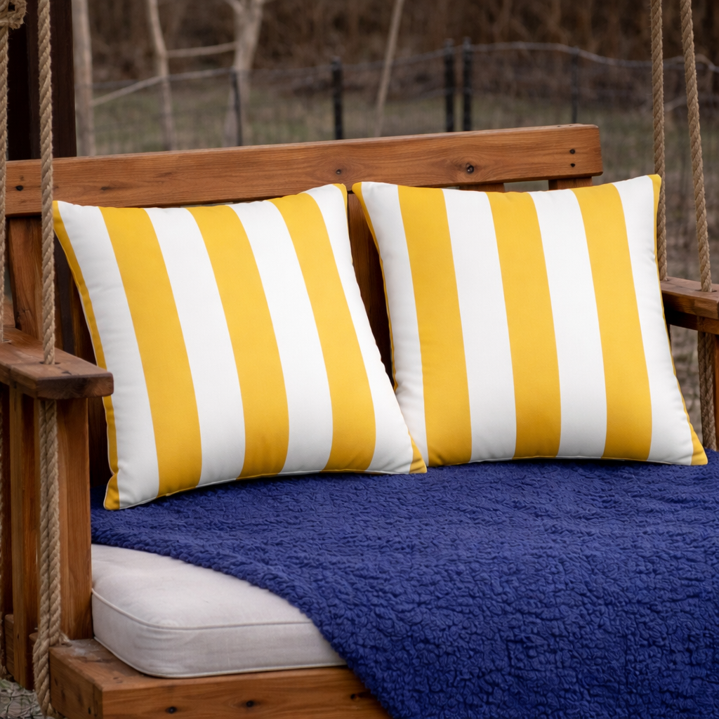 2 Pack Outdoor Throw Pillows in Yellow/White