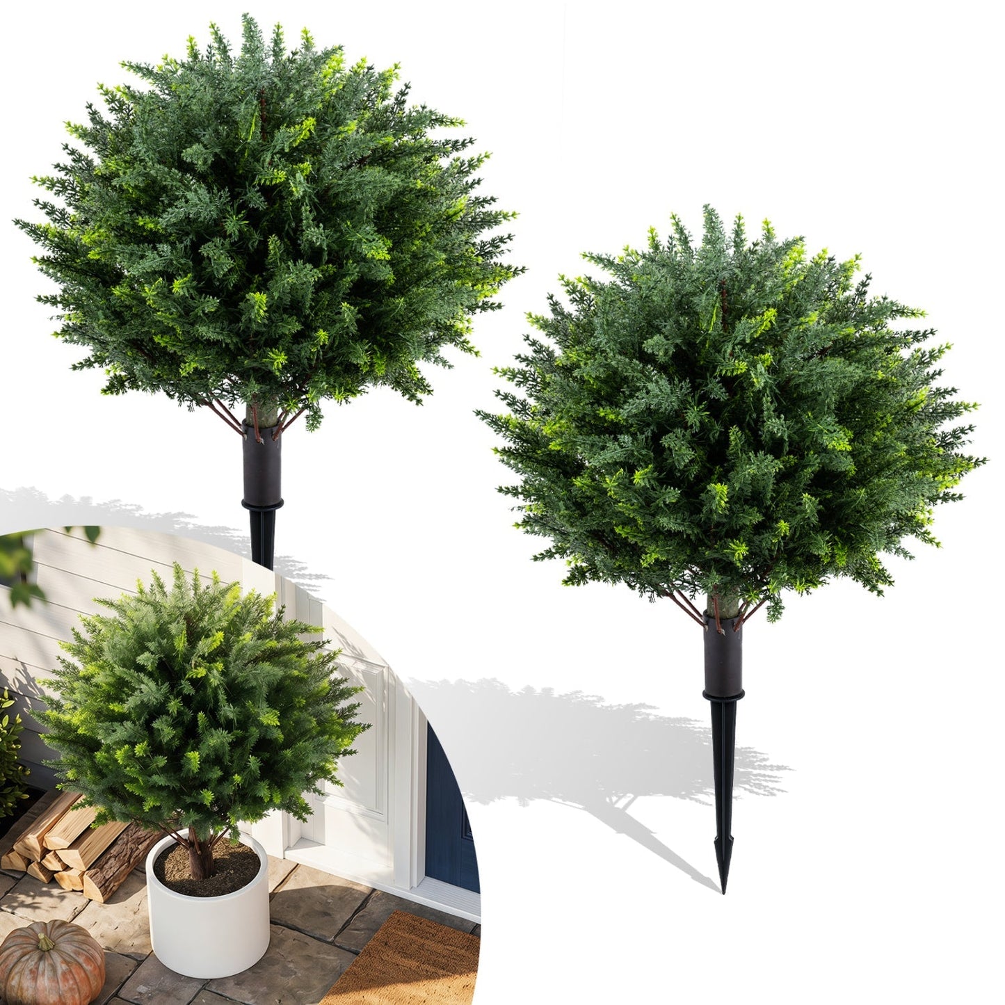 Artificial Cypress Topiary Trees 27.5" with Ground Spikes Set of 2