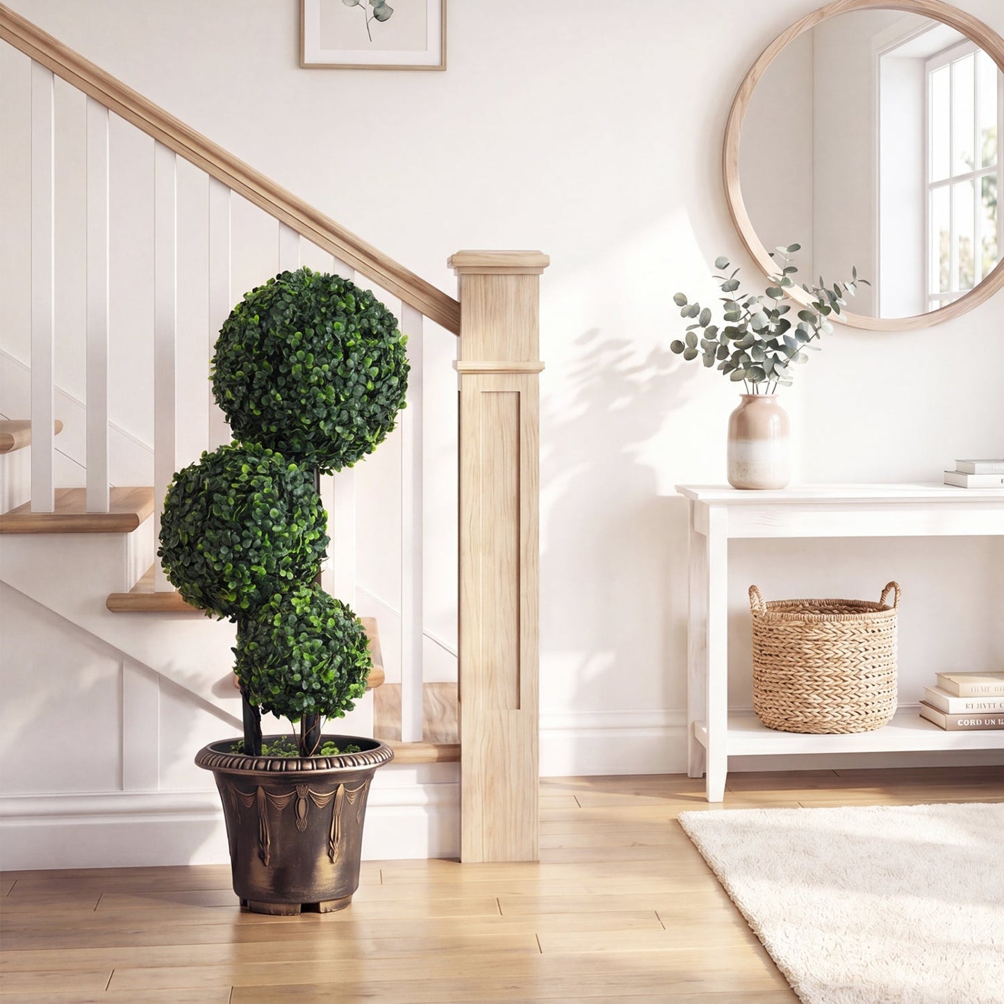29 Inches Artificial Boxwood Topiary Tree Triple Ball Shrubs