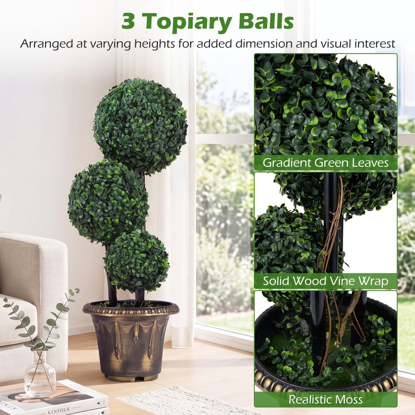 29 Inches Artificial Boxwood Topiary Tree Triple Ball Shrubs