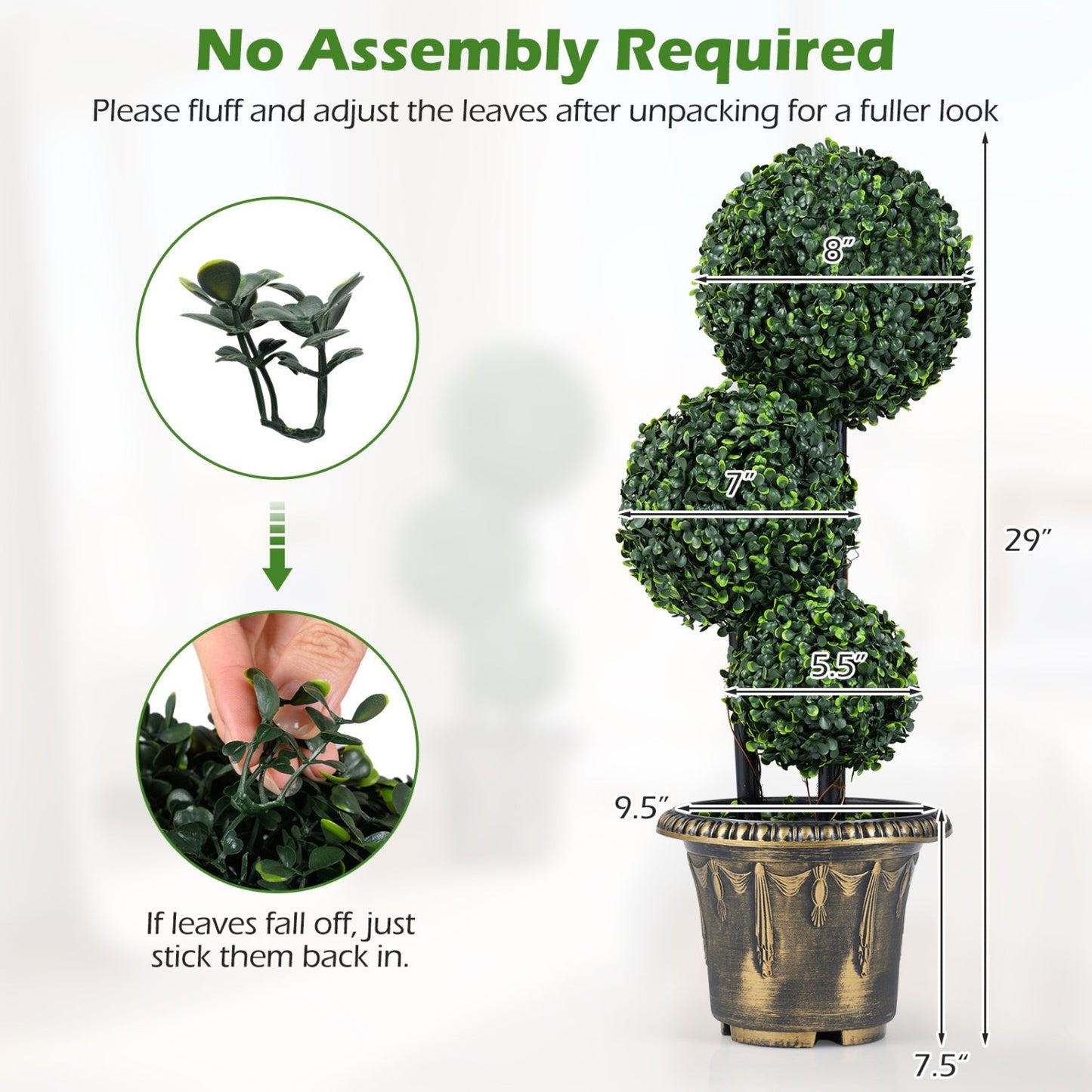 29 Inches Artificial Boxwood Topiary Tree Triple Ball Shrubs