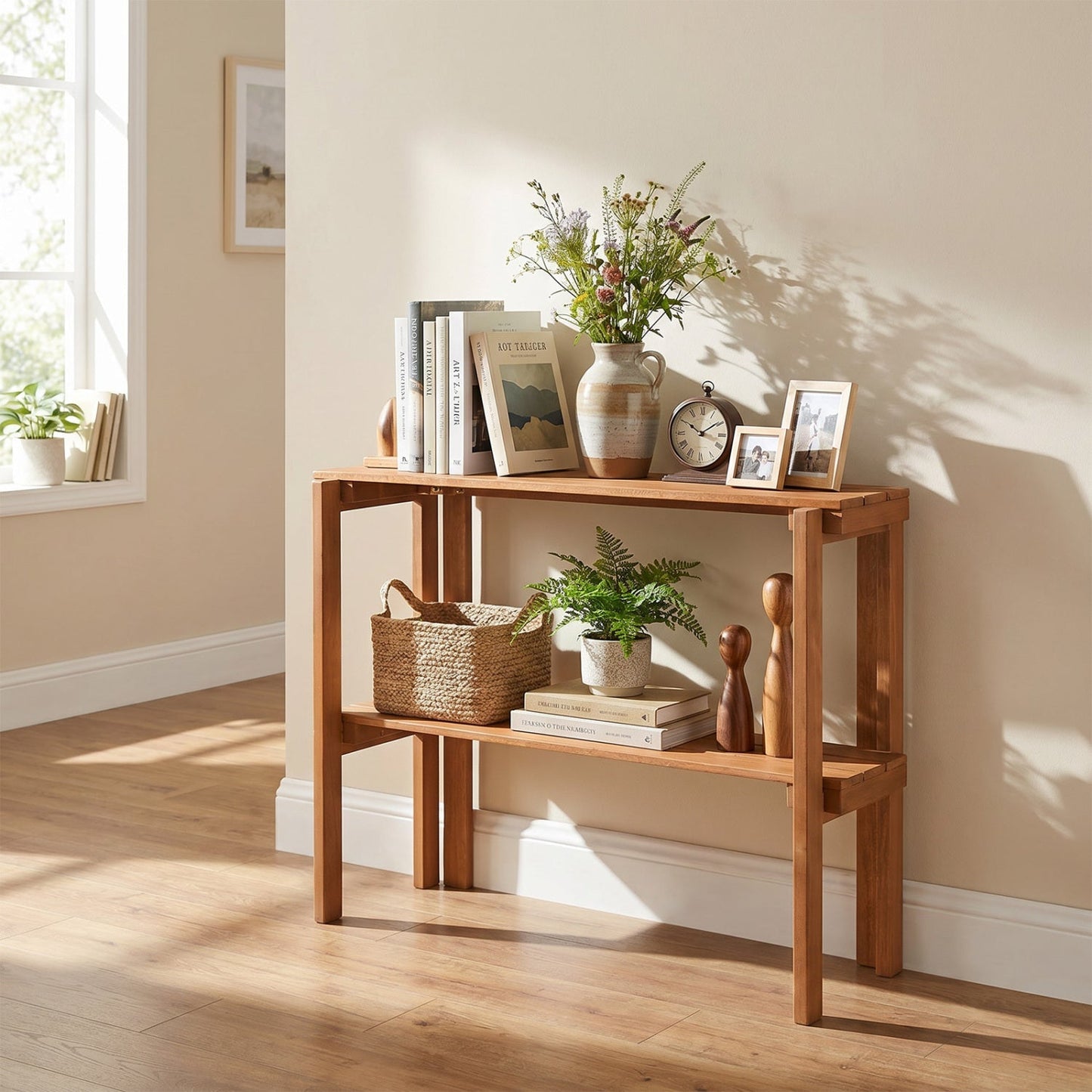 3-Tier Folding Wooden Storage Shelf for Entryway & Garden