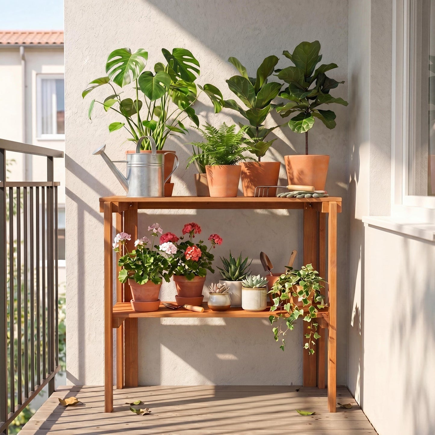 3-Tier Folding Wooden Storage Shelf for Entryway & Garden