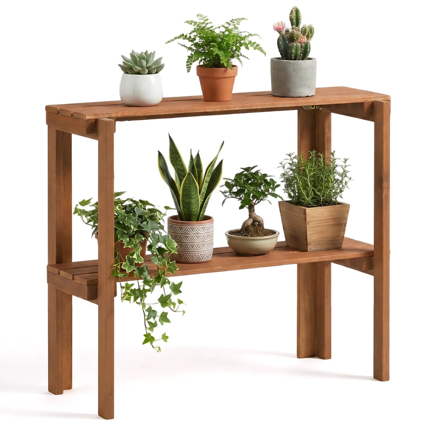 3-Tier Folding Wooden Storage Shelf for Entryway & Garden