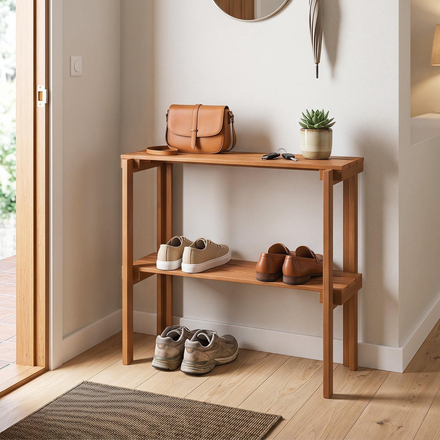 3-Tier Folding Wooden Storage Shelf for Entryway & Garden