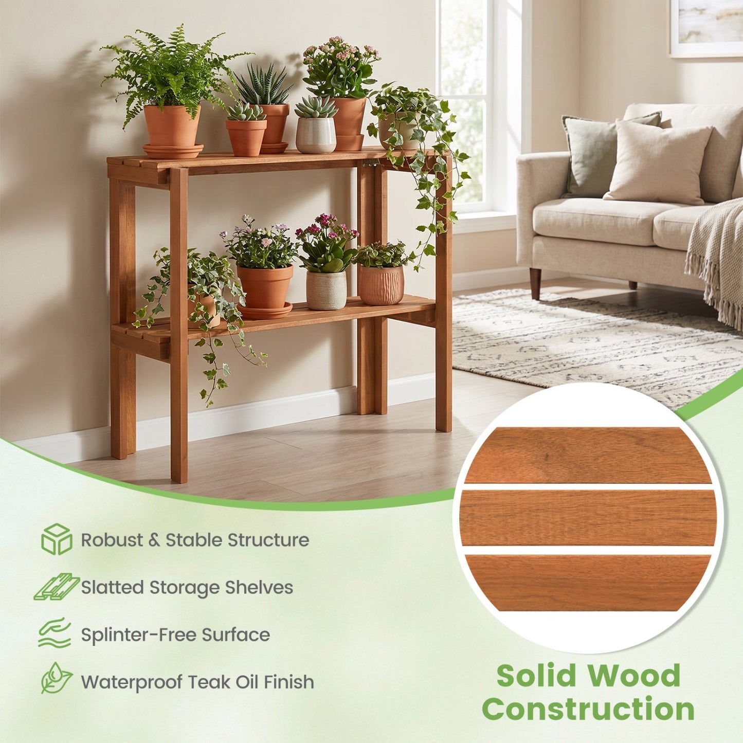 3-Tier Folding Wooden Storage Shelf for Entryway & Garden